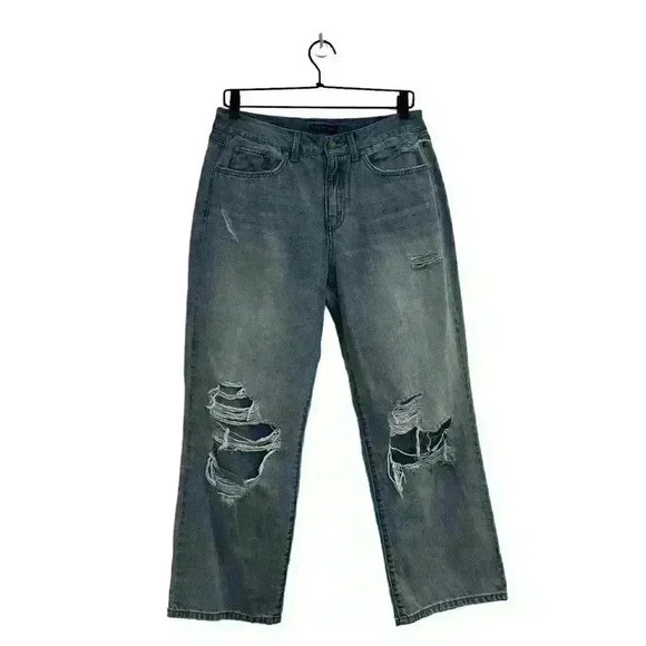 Sincerely Jules Jeans High Rise Wide Leg Raw Hem Distressed Stone Wash Size 9 - Picture 1 of 7